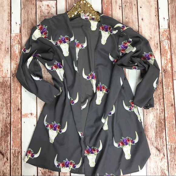 Bull Cow Skull Kimono Cardigan | Poshmark